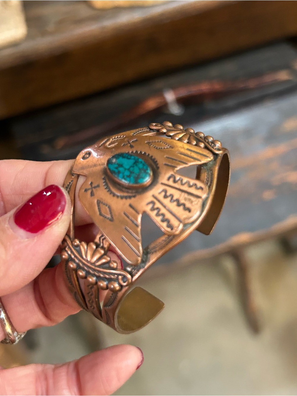 Navajo unmarked copper & torquise cuff
Nice!!